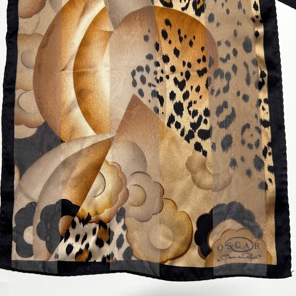 Vintage 80s Oscar de la Renta Silk Wrap Scarf Floral Animal Print Old Money - Picture 3 of 12
